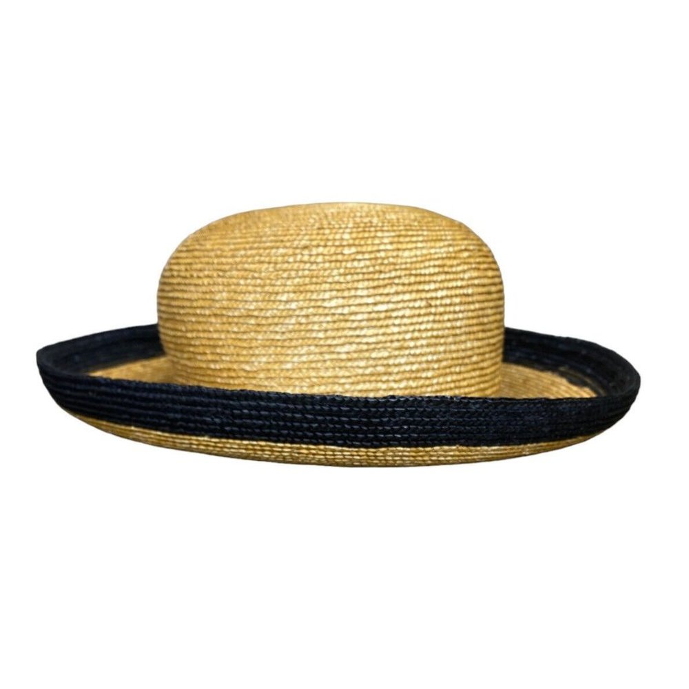 Handmade Bunn. New York Straw Sun Hat Black Rim Classic Natural Tan